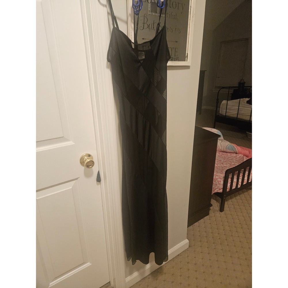 Fredericks of Hollywood Black Sheer Mesh Panel Maxi Nightgown Slip Dress Small